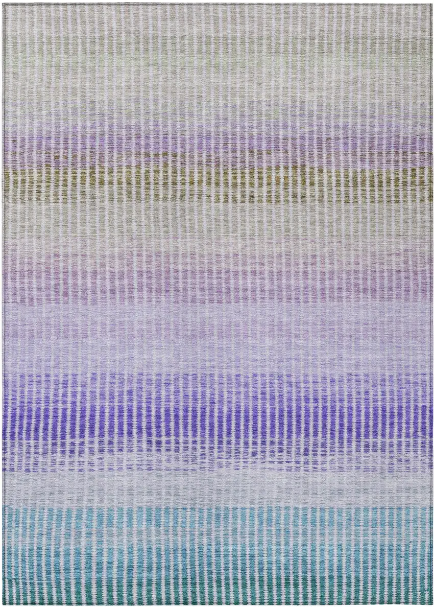 Teal Blue Purple And Gray Striped Washable Indoor Outdoor Area Rug Photo 2