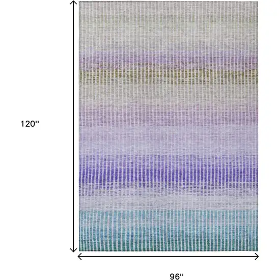 Teal Blue Purple And Gray Striped Washable Indoor Outdoor Area Rug Photo 3
