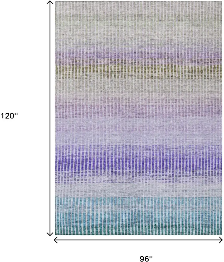 Teal Blue Purple And Gray Striped Washable Indoor Outdoor Area Rug Photo 3