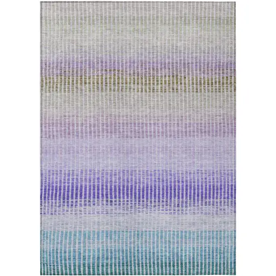 Teal Blue Purple And Gray Striped Washable Indoor Outdoor Area Rug Photo 1