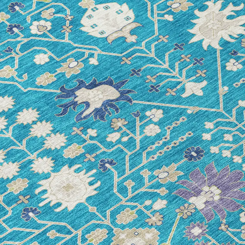 Teal Blue Purple And Ivory Oriental Washable Indoor Outdoor Area Rug Photo 5