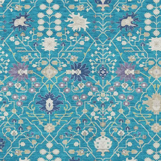 Teal Blue Purple And Ivory Oriental Washable Indoor Outdoor Area Rug Photo 6