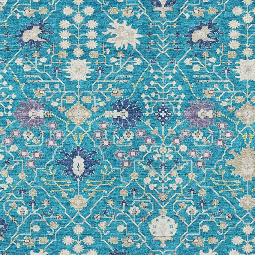 Teal Blue Purple And Ivory Oriental Washable Indoor Outdoor Area Rug Photo 6