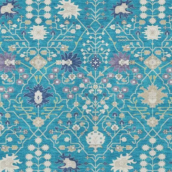 Teal Blue Purple And Ivory Oriental Washable Indoor Outdoor Area Rug Photo 6