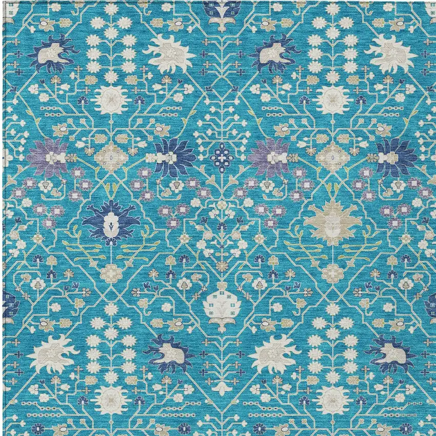 Teal Blue Purple And Ivory Oriental Washable Indoor Outdoor Area Rug Photo 7