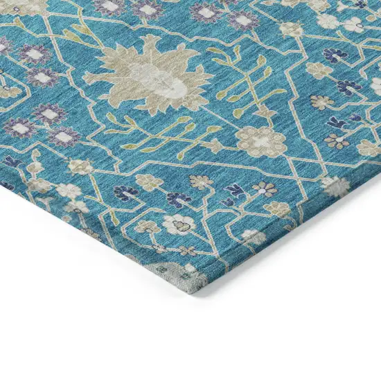 Teal Blue Purple And Ivory Oriental Washable Indoor Outdoor Area Rug Photo 4