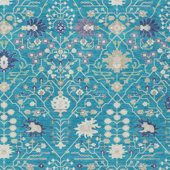 Teal Blue Purple And Ivory Oriental Washable Indoor Outdoor Area Rug Photo 6