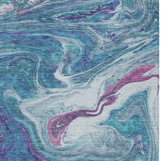 Teal Blue Purple And Pink Abstract Washable Indoor Outdoor Area Rug Photo 6