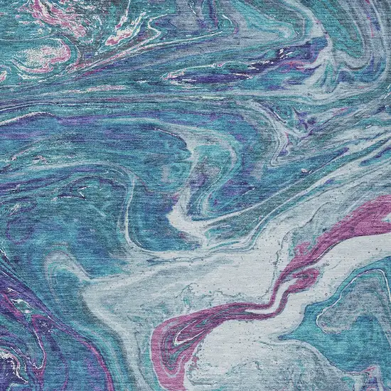 Teal Blue Purple And Pink Abstract Washable Indoor Outdoor Area Rug Photo 6