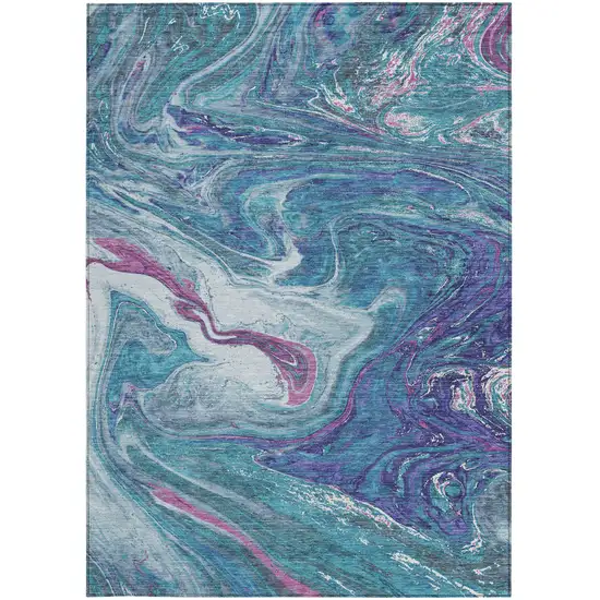 Teal Blue Purple And Pink Abstract Washable Indoor Outdoor Area Rug Photo 7