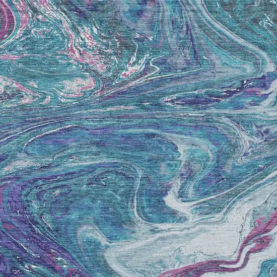 Teal Blue Purple And Pink Abstract Washable Indoor Outdoor Area Rug Photo 6
