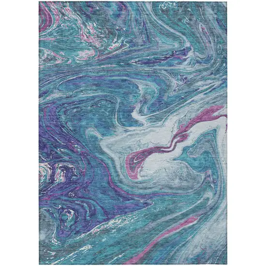 Teal Blue Purple And Pink Abstract Washable Indoor Outdoor Area Rug Photo 2
