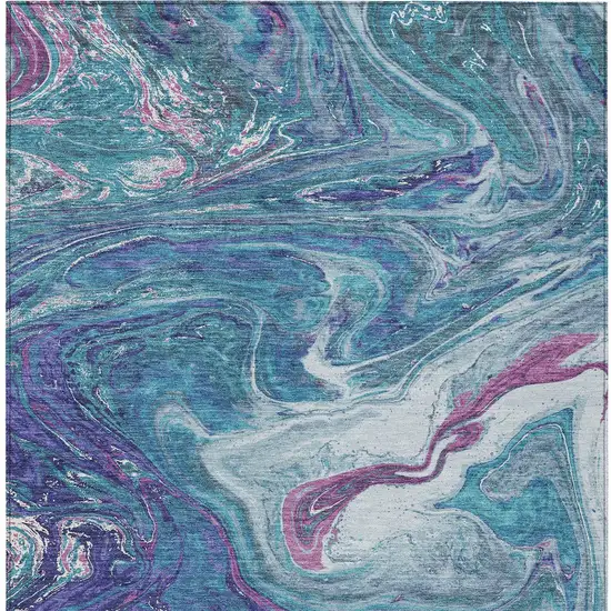 Teal Blue Purple And Pink Abstract Washable Indoor Outdoor Area Rug Photo 7