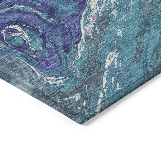 Teal Blue Purple And Pink Abstract Washable Indoor Outdoor Area Rug Photo 4