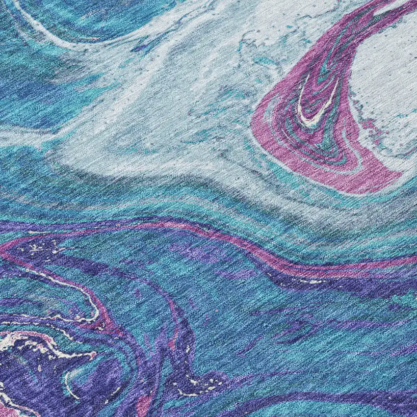Teal Blue Purple And Pink Abstract Washable Indoor Outdoor Area Rug Photo 5