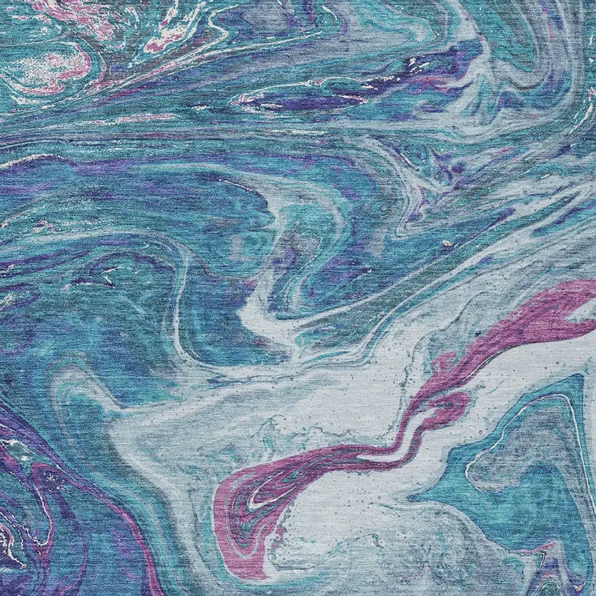 Teal Blue Purple And Pink Abstract Washable Indoor Outdoor Area Rug Photo 6