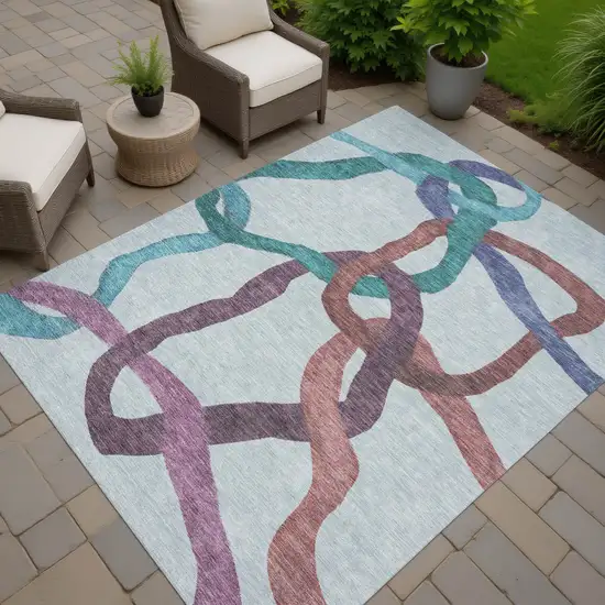 Teal Blue Red And Mauve Abstract Washable Indoor Outdoor Area Rug Photo 7