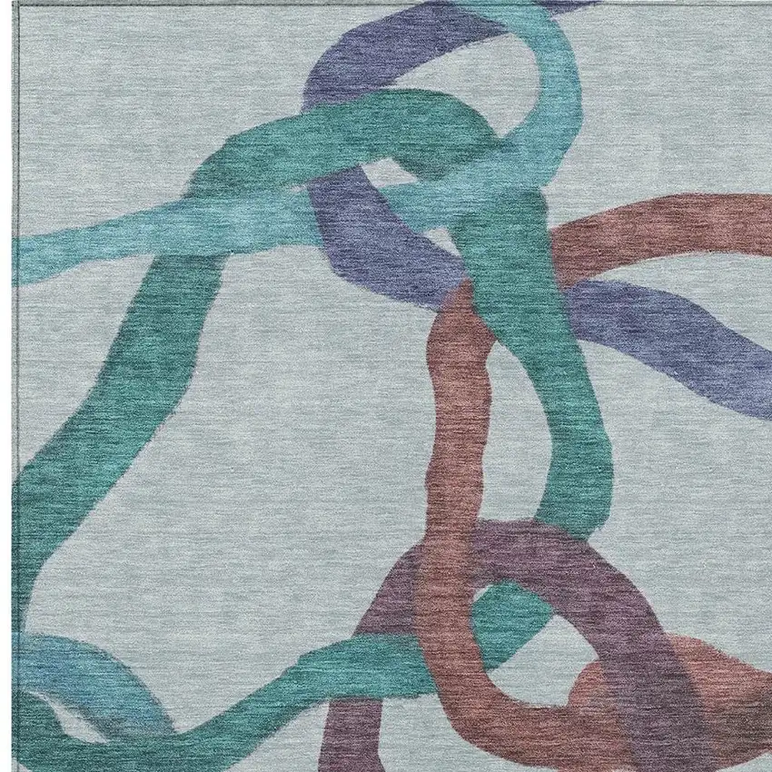 Teal Blue Red And Mauve Abstract Washable Indoor Outdoor Area Rug Photo 2