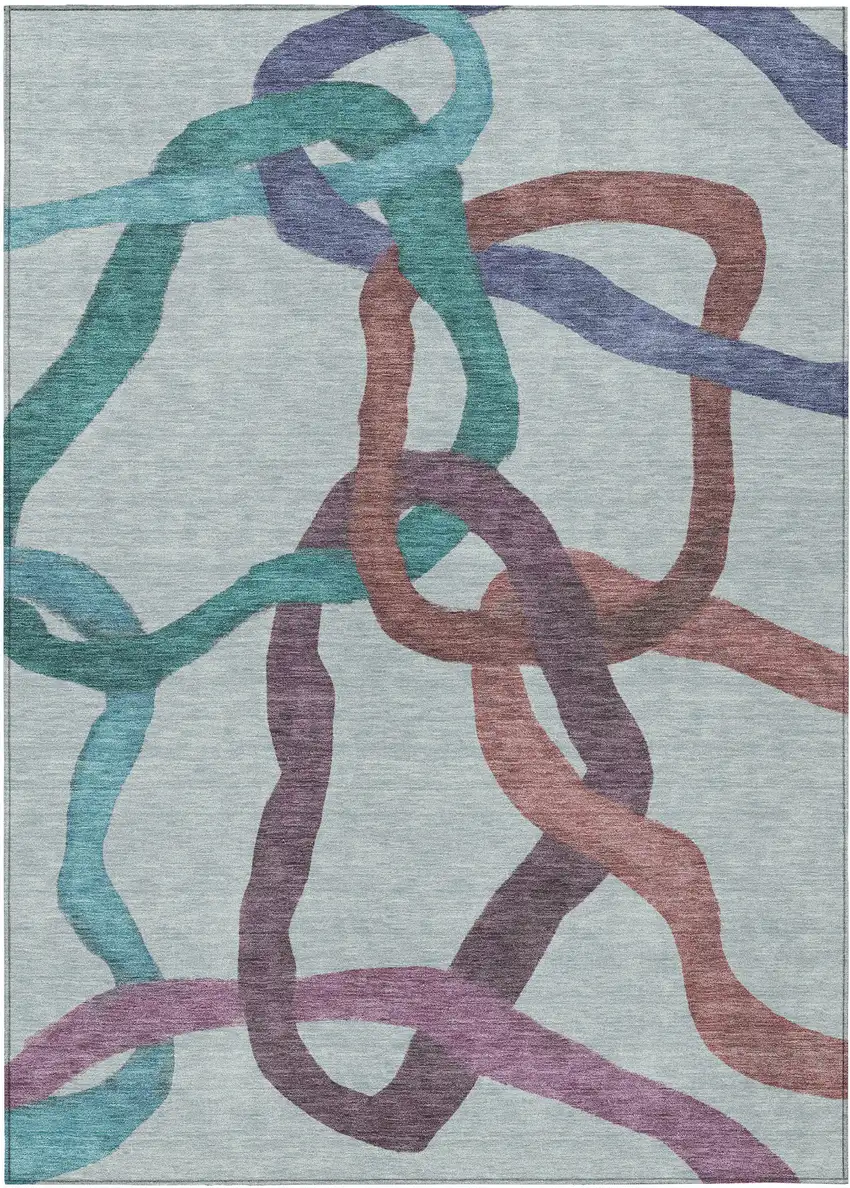 Teal Blue Red And Mauve Abstract Washable Indoor Outdoor Area Rug Photo 1