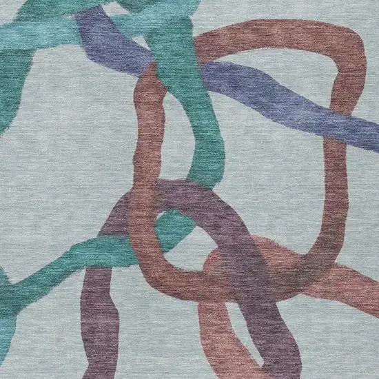 Teal Blue Red And Mauve Abstract Washable Indoor Outdoor Area Rug Photo 2