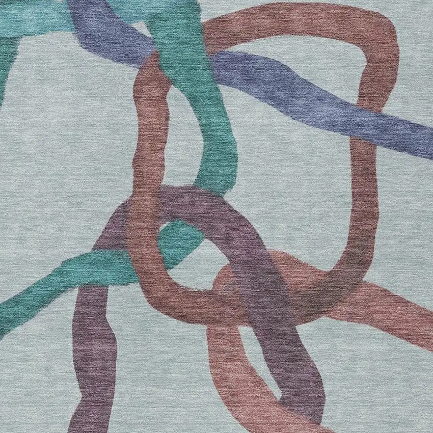 Teal Blue Red And Mauve Abstract Washable Indoor Outdoor Area Rug Photo 2