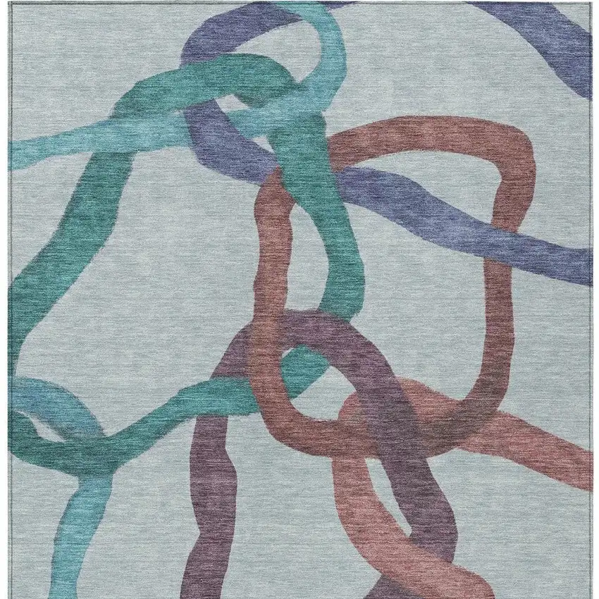 Teal Blue Red And Mauve Abstract Washable Indoor Outdoor Area Rug Photo 3