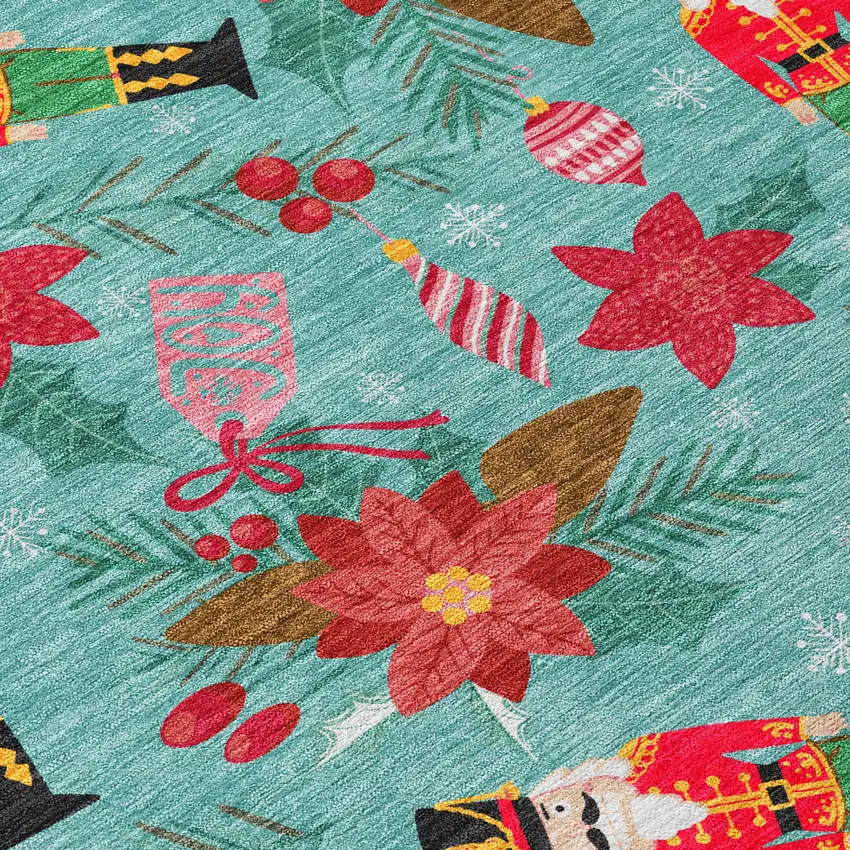 Teal Blue Red Black Pink And Brown Floral Washable Indoor Outdoor Area Rug Photo 2