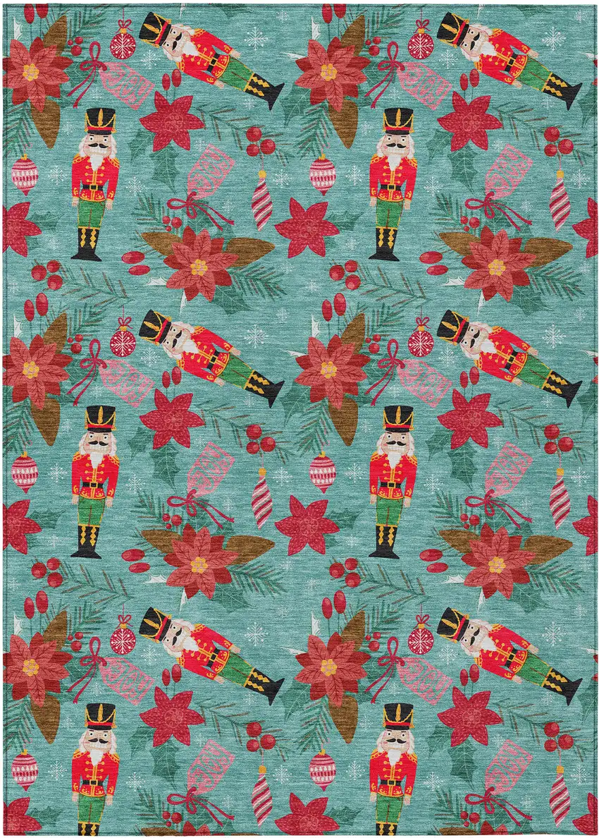 Teal Blue Red Black Pink And Brown Floral Washable Indoor Outdoor Area Rug Photo 7