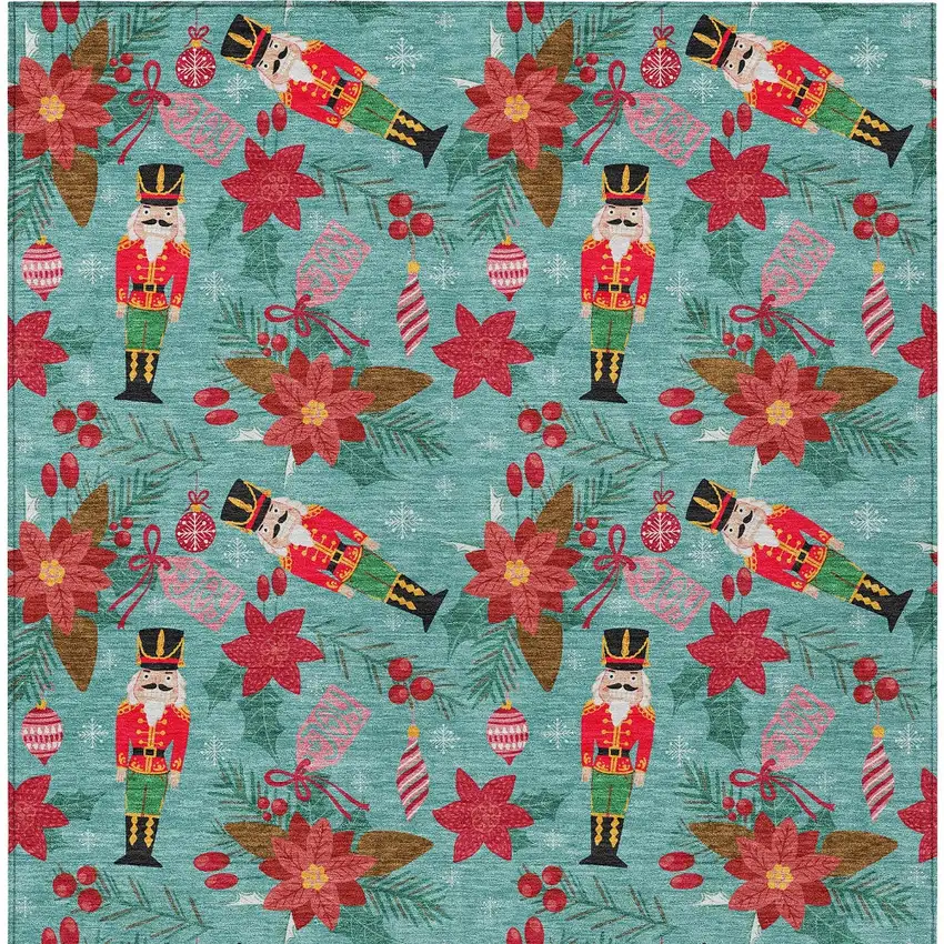 Teal Blue Red Black Pink And Brown Floral Washable Indoor Outdoor Area Rug Photo 9