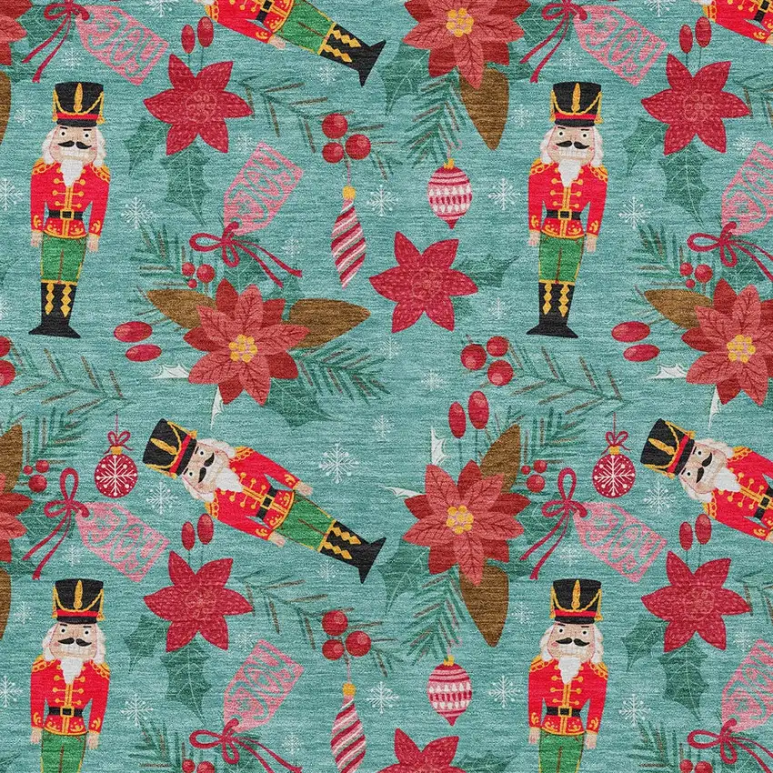 Teal Blue Red Black Pink And Brown Floral Washable Indoor Outdoor Area Rug Photo 7