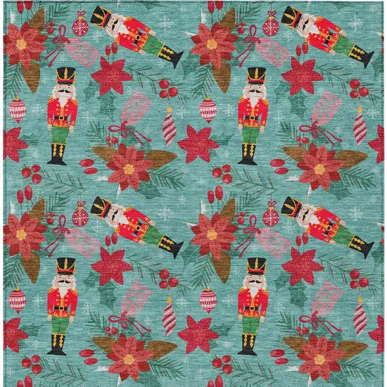Teal Blue Red Black Pink And Brown Floral Washable Indoor Outdoor Area Rug Photo 6