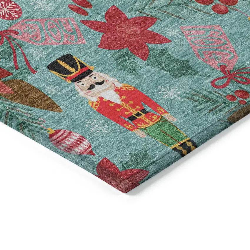 Teal Blue Red Black Pink And Brown Floral Washable Indoor Outdoor Area Rug Photo 9