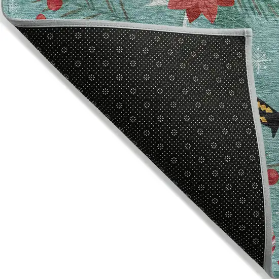 Teal Blue Red Black Pink And Brown Floral Washable Indoor Outdoor Area Rug Photo 8