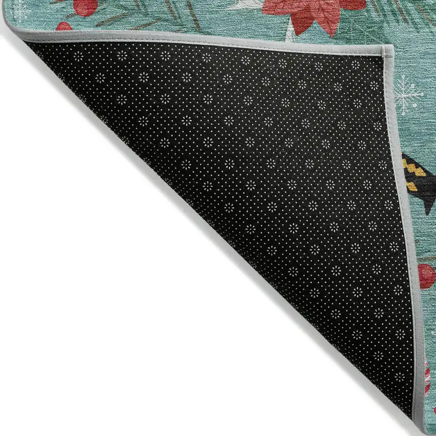Teal Blue Red Black Pink And Brown Floral Washable Indoor Outdoor Area Rug Photo 8