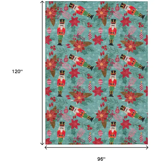 Teal Blue Red Black Pink And Brown Floral Washable Indoor Outdoor Area Rug Photo 9