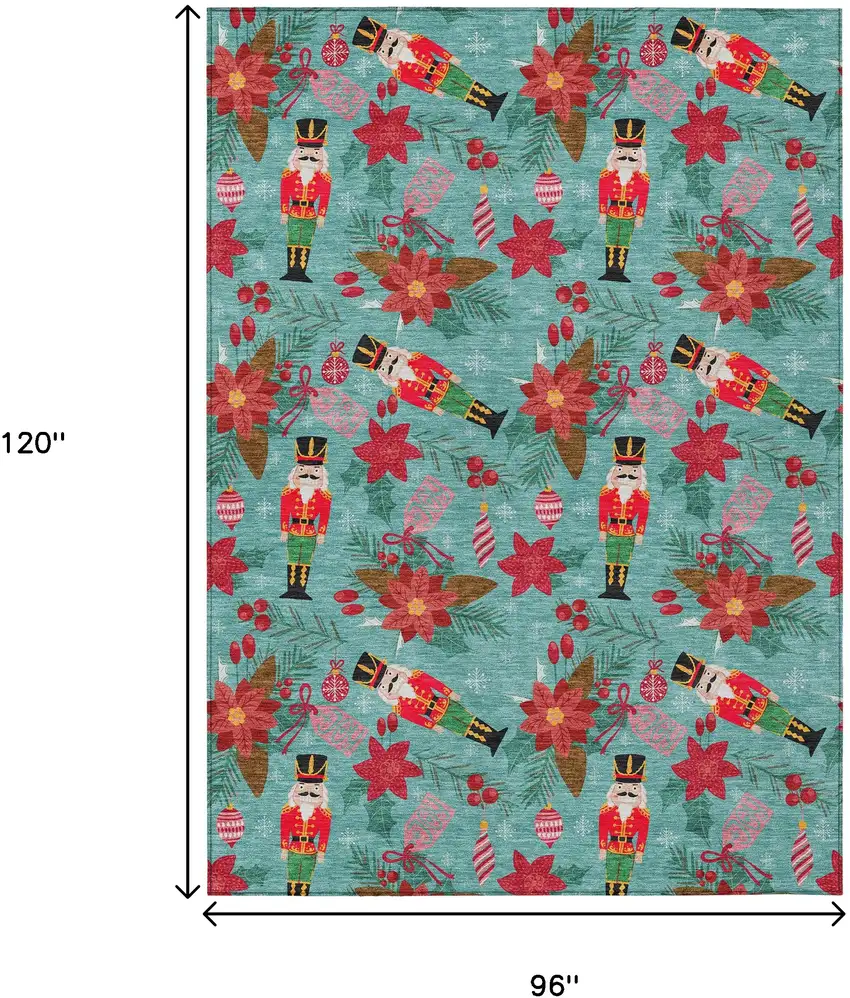Teal Blue Red Black Pink And Brown Floral Washable Indoor Outdoor Area Rug Photo 9