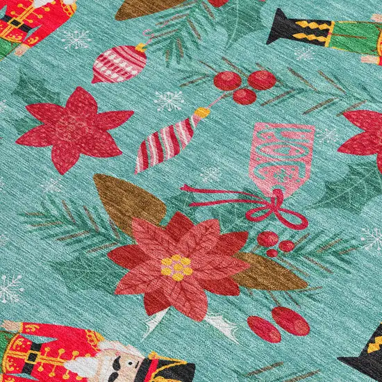 Teal Blue Red Black Pink And Brown Floral Washable Indoor Outdoor Area Rug Photo 3