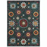 Photo of Teal Blue Rust Gold And Ivory Floral Power Loom Stain Resistant Area Rug