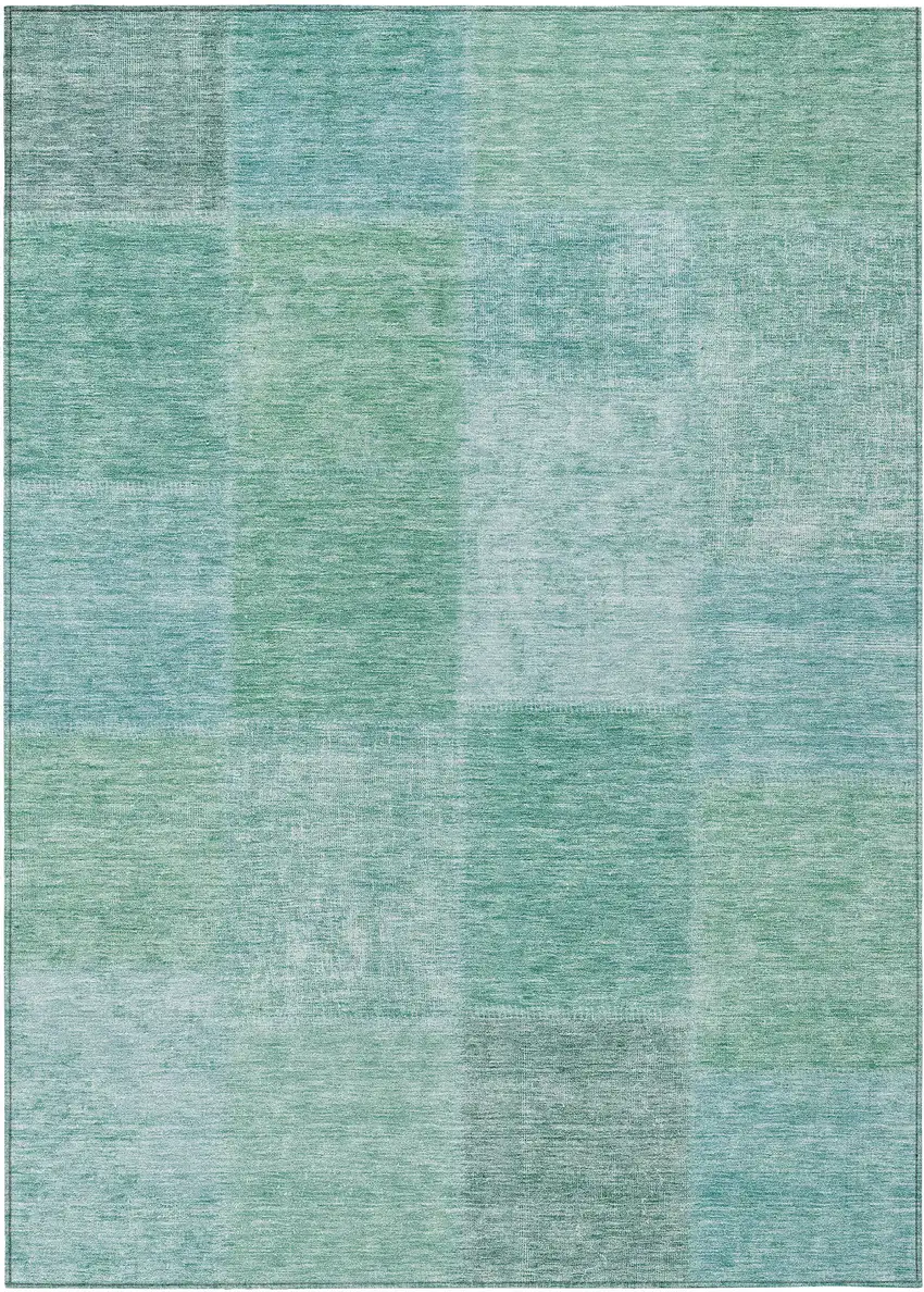 Teal Blue Sage And Green Patchwork Washable Indoor Outdoor Area Rug Photo 2