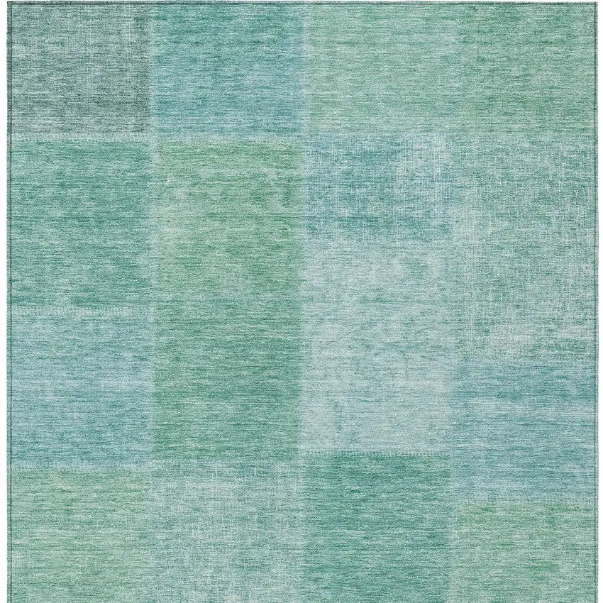 Teal Blue Sage And Green Patchwork Washable Indoor Outdoor Area Rug Photo 7