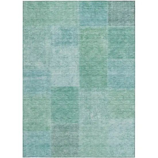 Teal Blue Sage And Green Patchwork Washable Indoor Outdoor Area Rug Photo 6