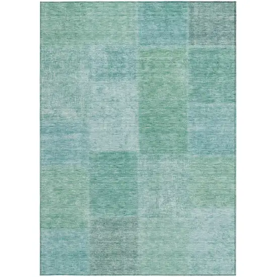 Teal Blue Sage And Green Patchwork Washable Indoor Outdoor Area Rug Photo 6