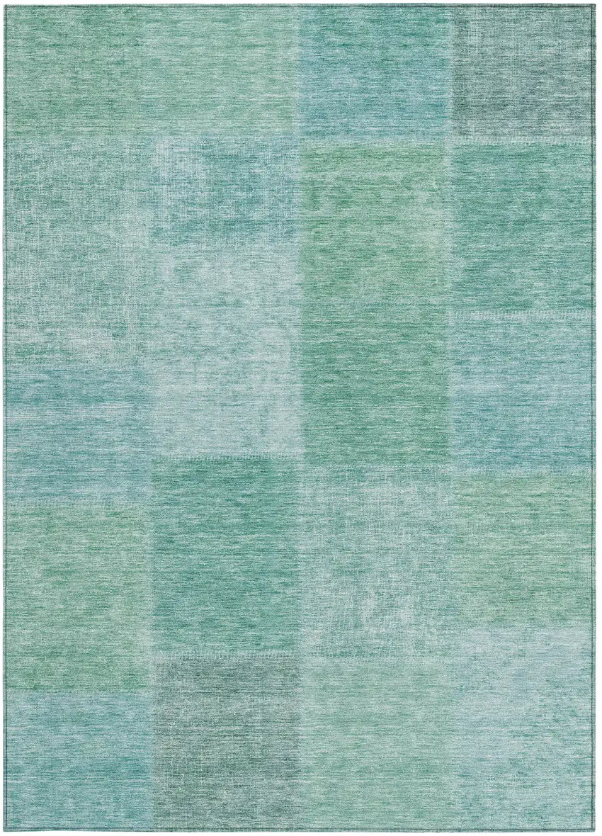 Teal Blue Sage And Green Patchwork Washable Indoor Outdoor Area Rug Photo 6