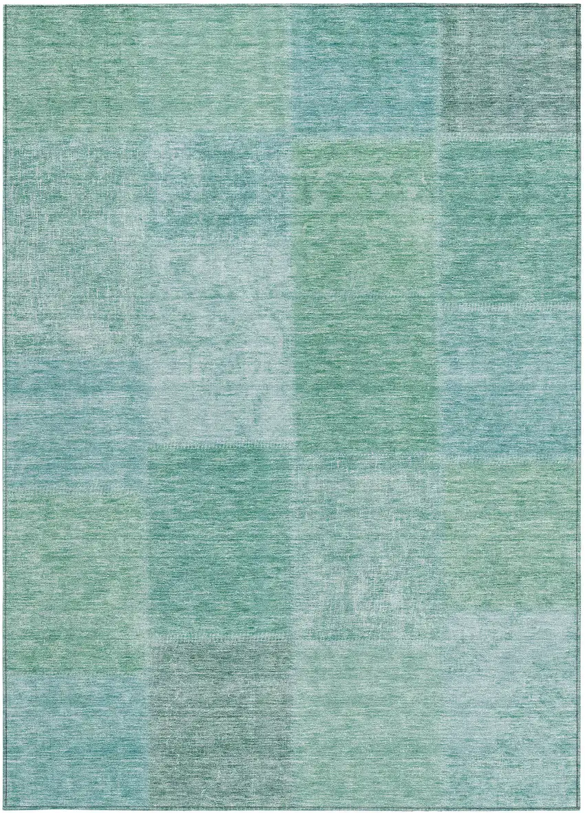 Teal Blue Sage And Green Patchwork Washable Indoor Outdoor Area Rug Photo 6