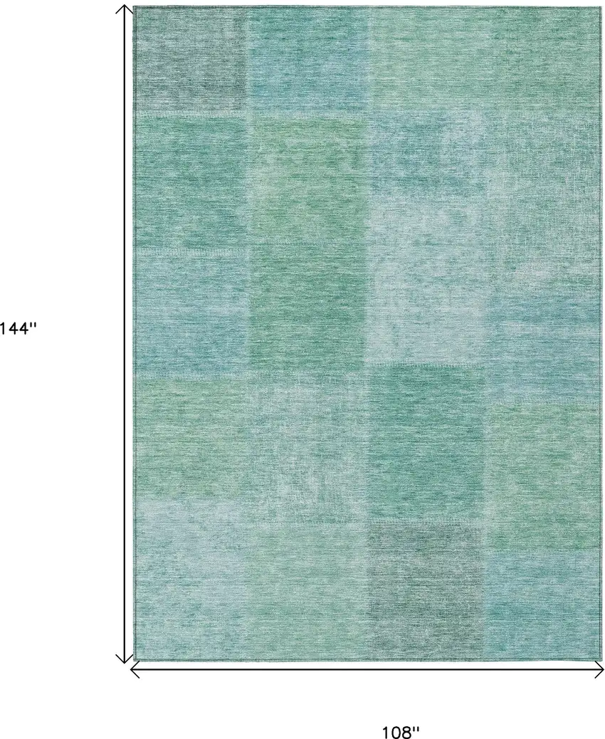 Teal Blue Sage And Green Patchwork Washable Indoor Outdoor Area Rug Photo 3