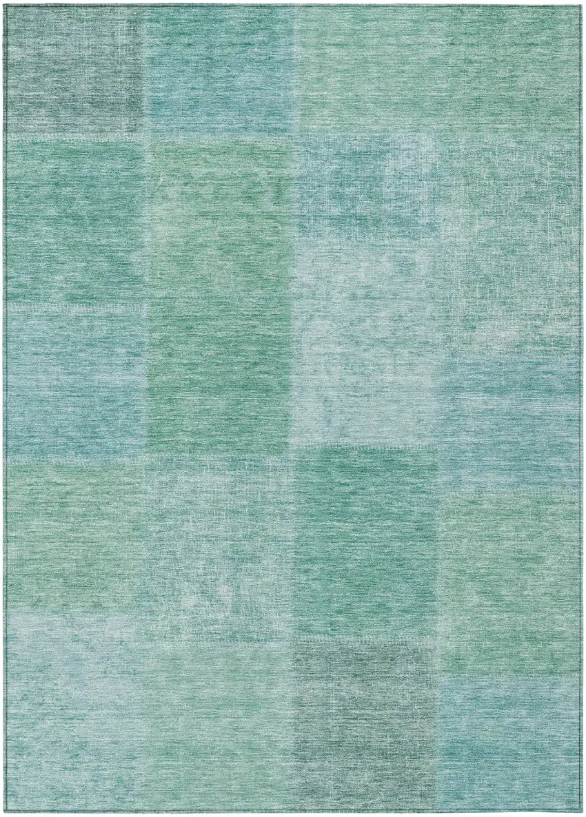 Teal Blue Sage And Green Patchwork Washable Indoor Outdoor Area Rug Photo 2
