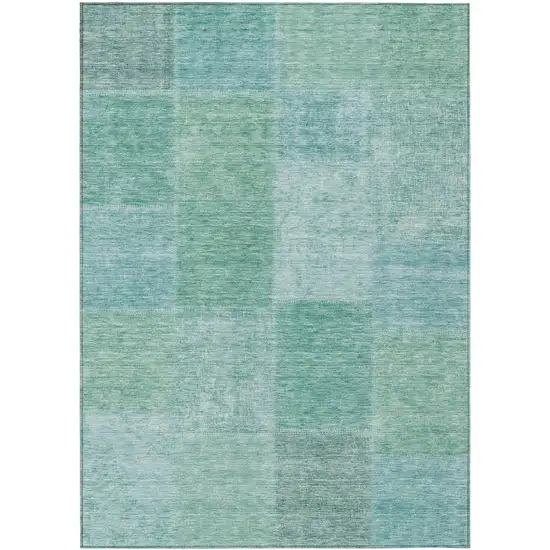 Teal Blue Sage And Green Patchwork Washable Indoor Outdoor Area Rug Photo 3
