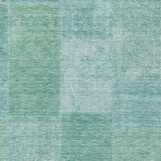 Teal Blue Sage And Green Patchwork Washable Indoor Outdoor Area Rug Photo 5