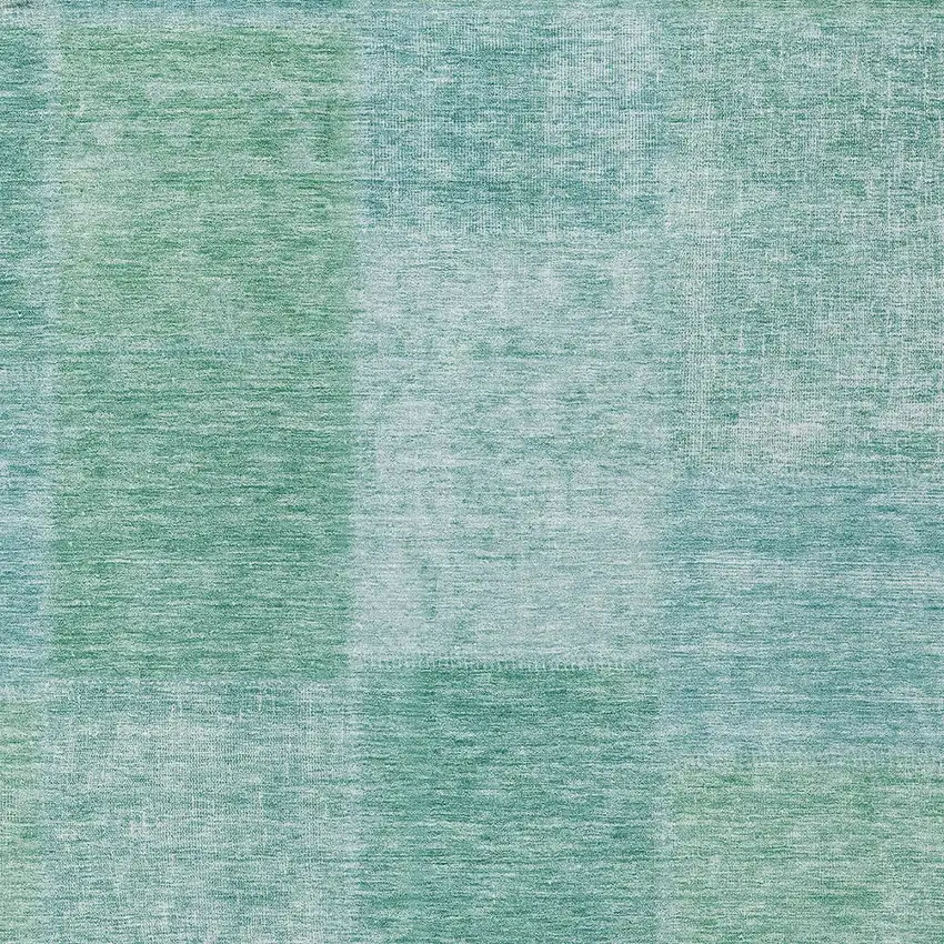 Teal Blue Sage And Green Patchwork Washable Indoor Outdoor Area Rug Photo 5