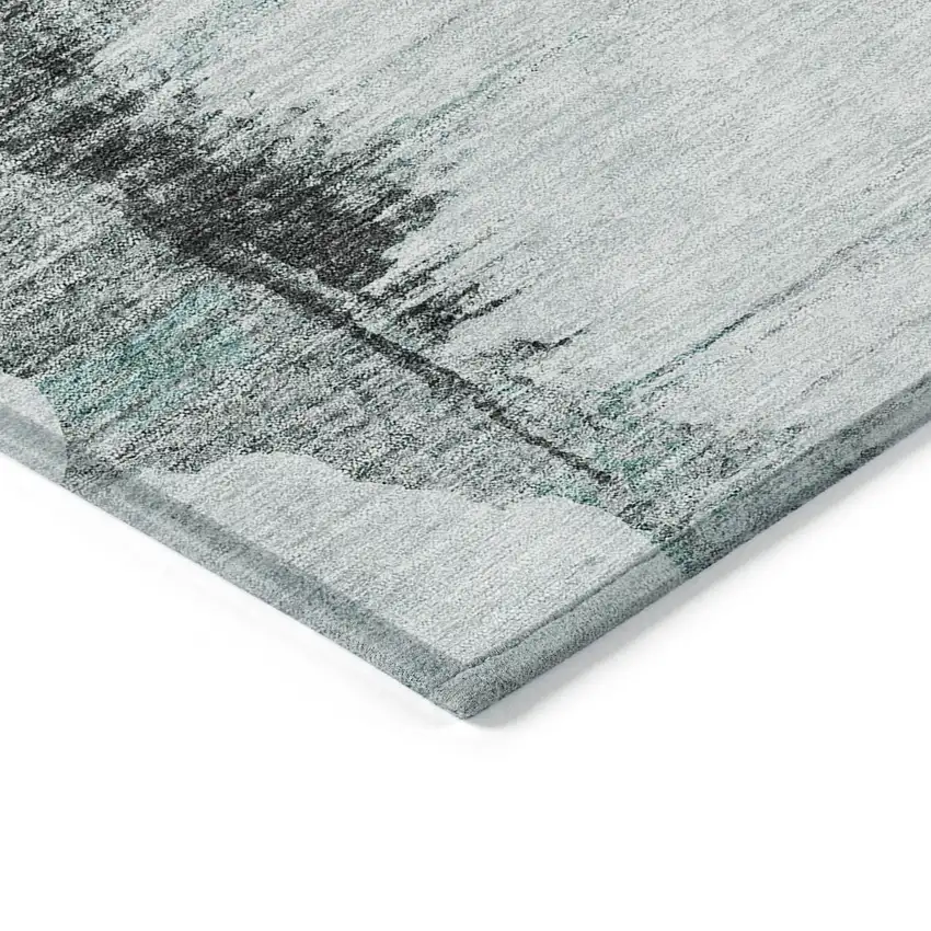 Teal Blue Silver And Gray Abstract Washable Indoor Outdoor Area Rug Photo 3